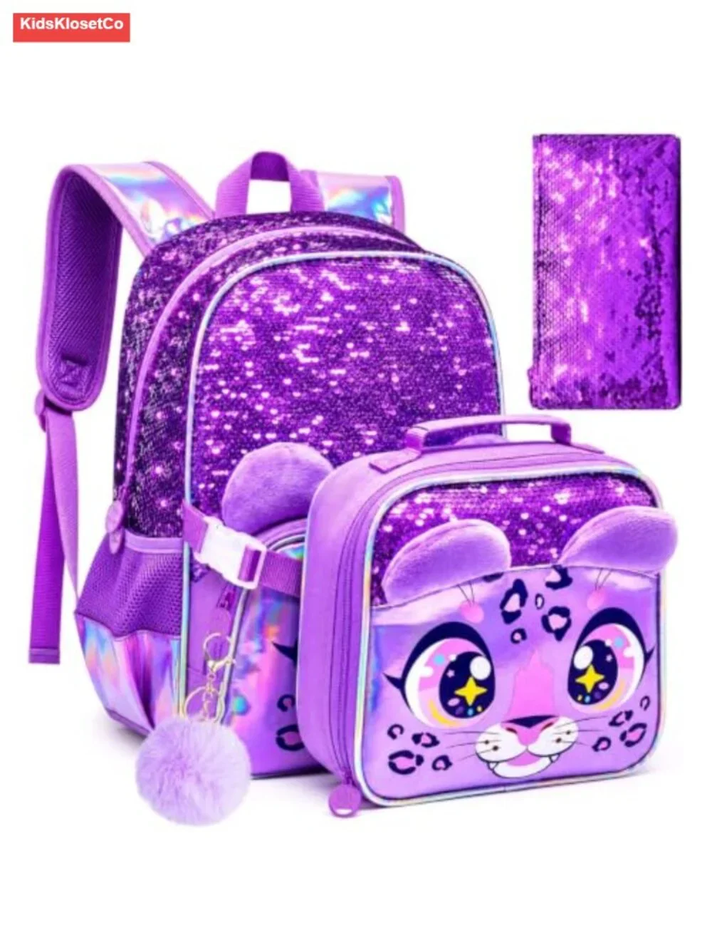 Water Resistant Kids Backpack Set with Lunch Bag and Pencil Bag, Reversible